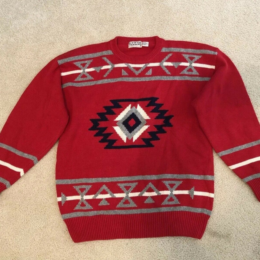 Cotton Traders red Aztec sweater - mens LGT
